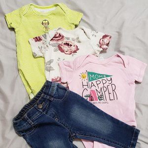 Baby girl onesies, pants, 6-9 months